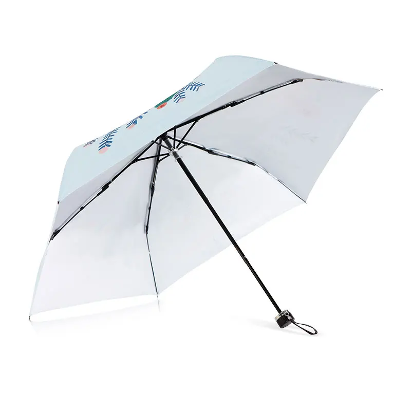 Summer Sale 6-Rib Folding Umbrella Silver Coating Ultra Light Portable Succulent Print for Women Outdoor Shopping Daily Use
