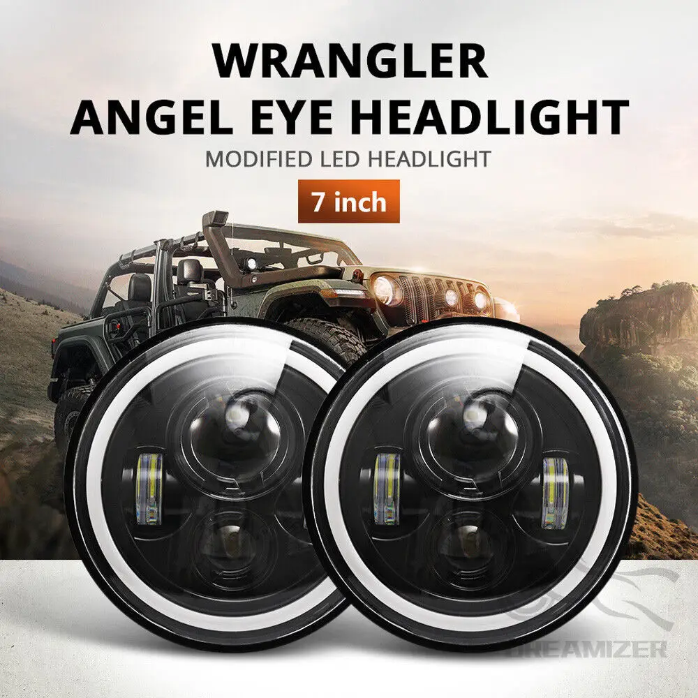 2Pcs 7 Inch Round 280W LED Headlight Halo Angle Eyes DRL Turn Signal Light for Jeep Wrangler JK LJ TJ CJ 97-18