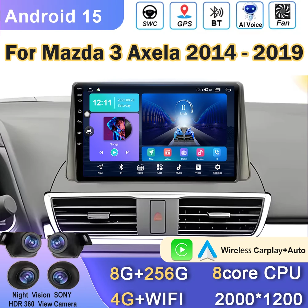 Android Car Radio For Mazda 3 Axela 2014 - 2019 Head Unit Auto Multimedia Player GPS Navigation Stereo  QLED Screen No 2din DVD