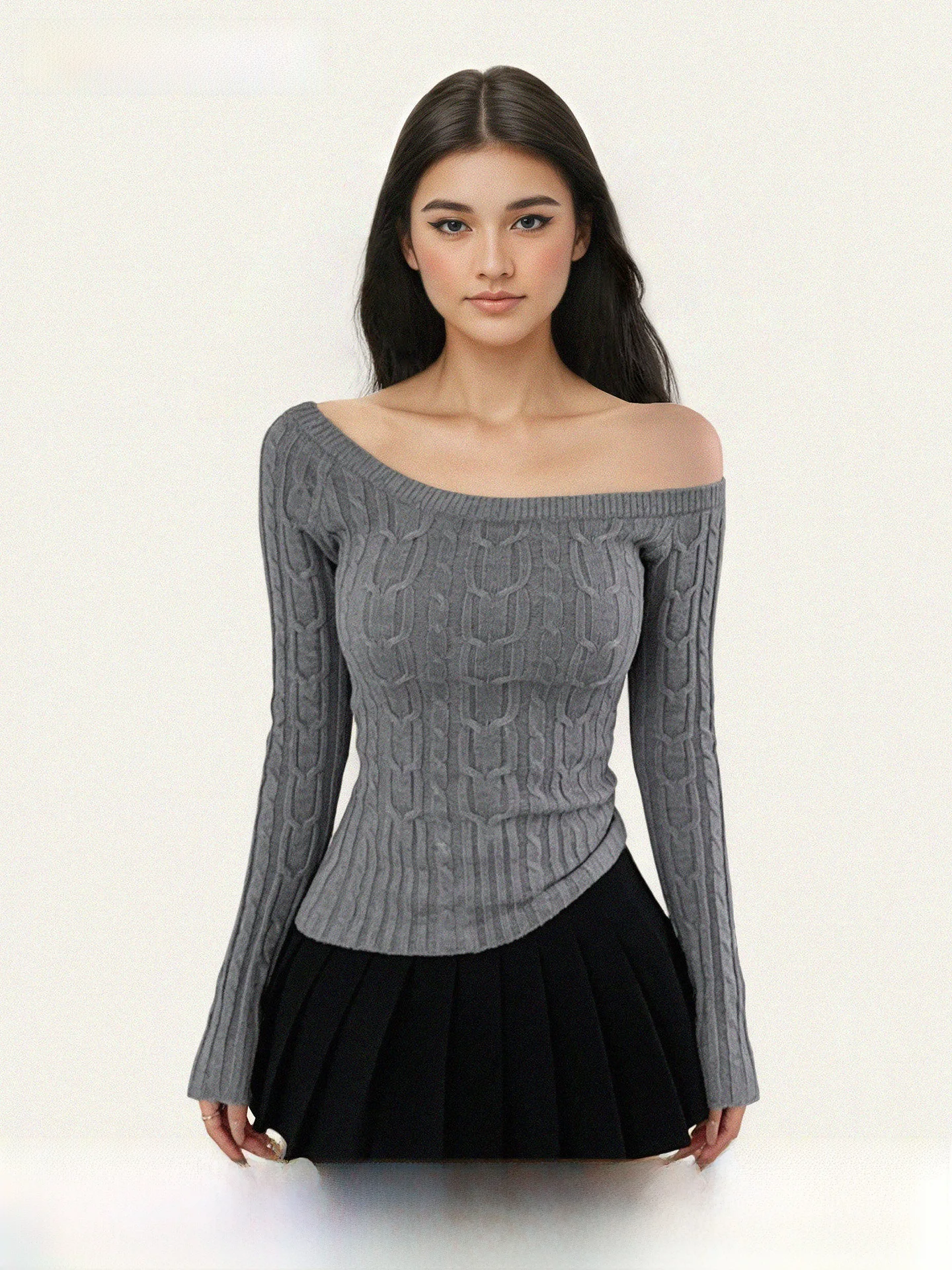 

Американский ретро-топ Fff Slim Fit с круглым вырезом, вязаный, с длинными рукавами, базовый, с утягивающим эффектом на талии, для женщин, на каждый день, зимний сезон