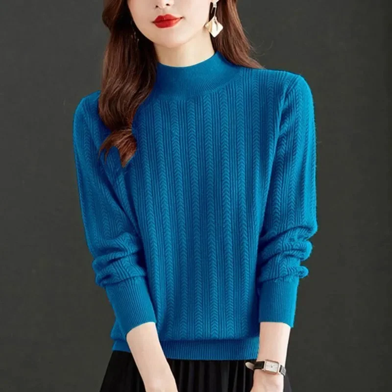 

Женское пальто с половиной черепахи, осень-зима 2025, новое пальто, женский пуловер в западном стиле с длинными рукавами, зеленая трикотажная нижняя рубашка