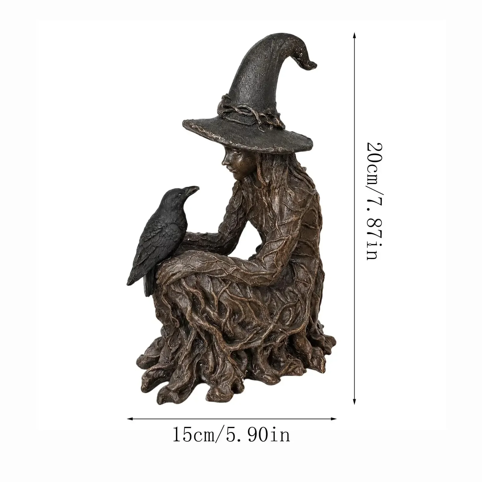 Gothic Witch and Crow Statue Figurine, Mystical Resin Ornament for Home Decor, Dark Academy Desk Decoration, Halloween Spiritual Gift, Altar Decor