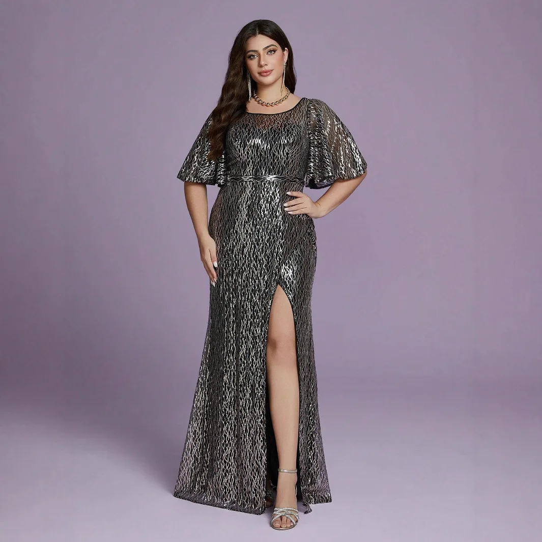 Ele longue rayure paillettes soirée Dr grande taille été robe de bal adulte vêtements de cérémonie rond Neline soie tissu Par scène