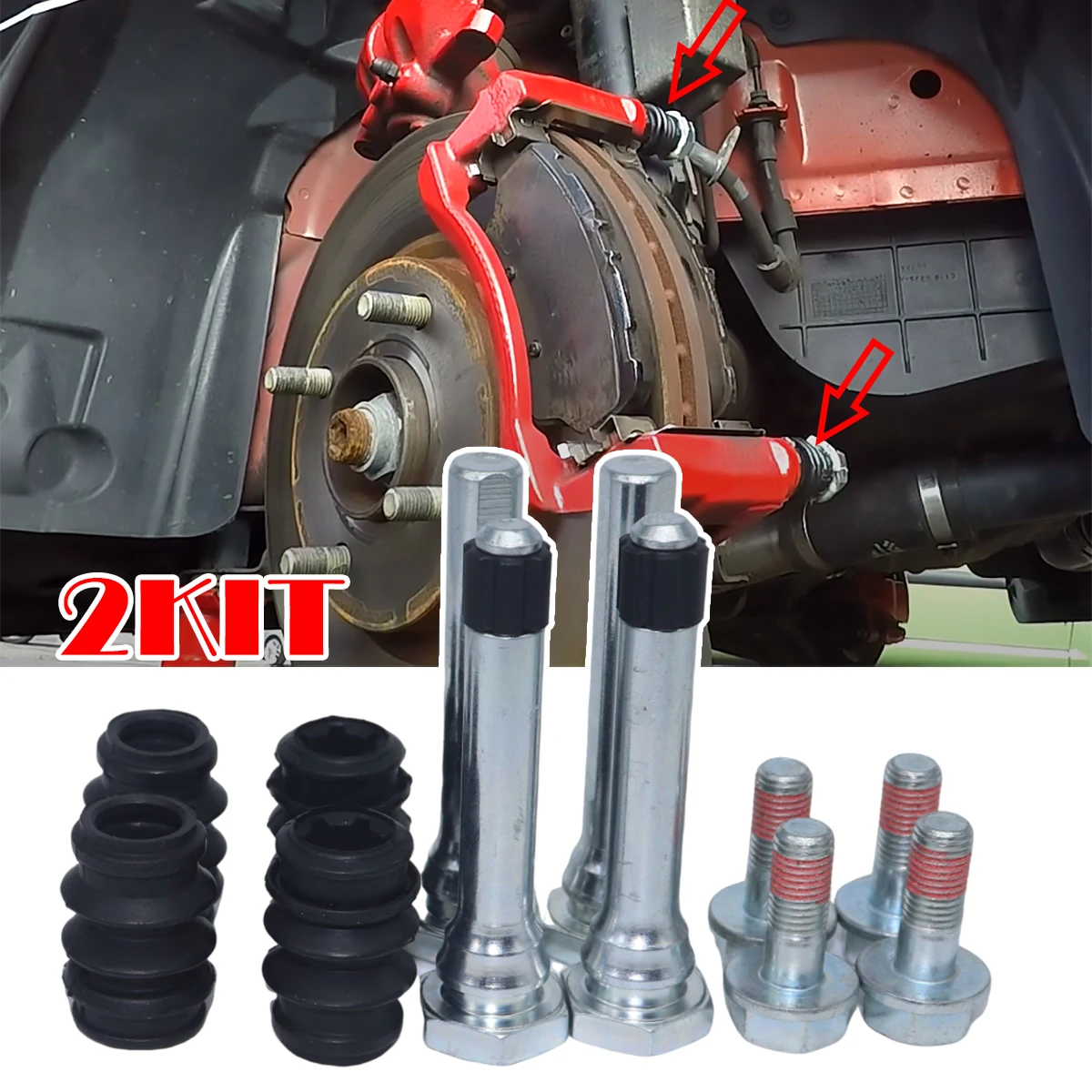 

2 комплекта переднего и заднего тормозного суппорта, слайдер, направляющие штифты, болт для Mazda CX-5 2011-2024, левый и правый корпус диска, резиновый сильфон, втулка