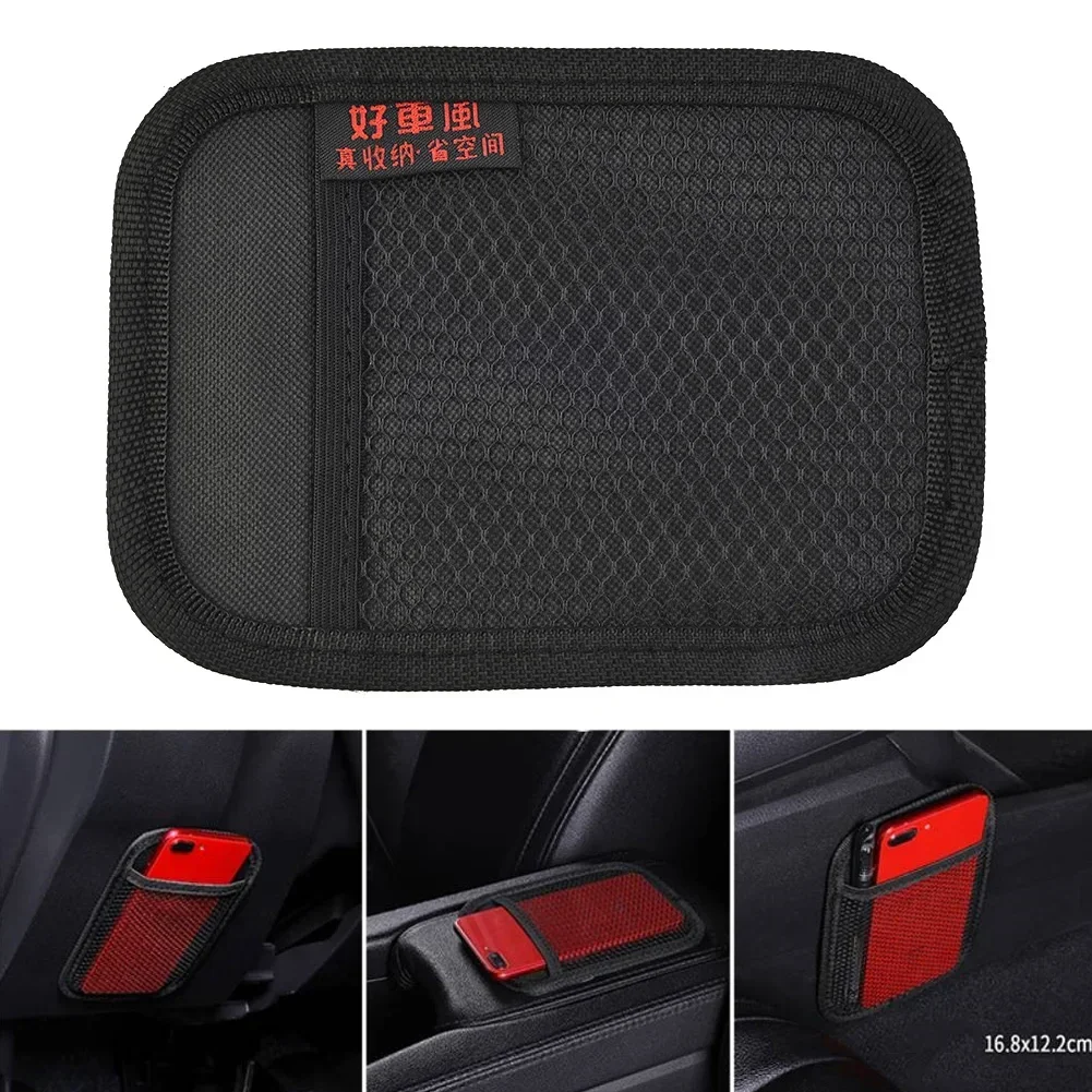 

Black Storage bag Mesh Organizer Pouch Non-woven fabric Car Vehicle Stick-up Net Phone Holder Accessories Hot Sale