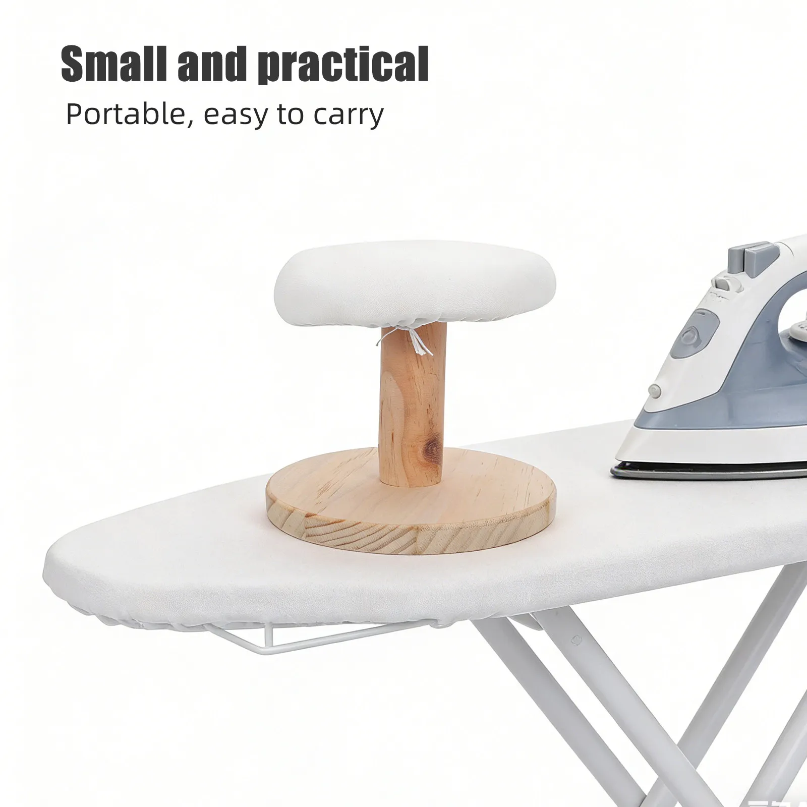 Compact Round Wooden Ironing Stool Solid Wood Construction Thickened Sponge Pad Cloth Cover for Shirts Collars Cuffs Sewing