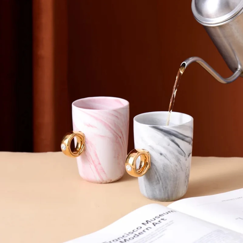 

Marbled Office Coffee Mugs - Couple Water Cup with Milk Tea Cups, Milk Mug & Cereal Breakfast Cup for Stylish Use in Modern Desi