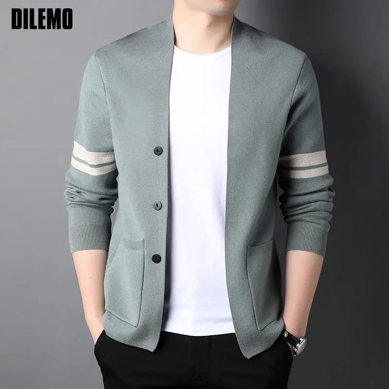 Top Grade New Brand Designer Luxury Fashion Plain Knit Mens Cardigan Sweater Korean Casual Trendy Coats Jacket Men Clothing