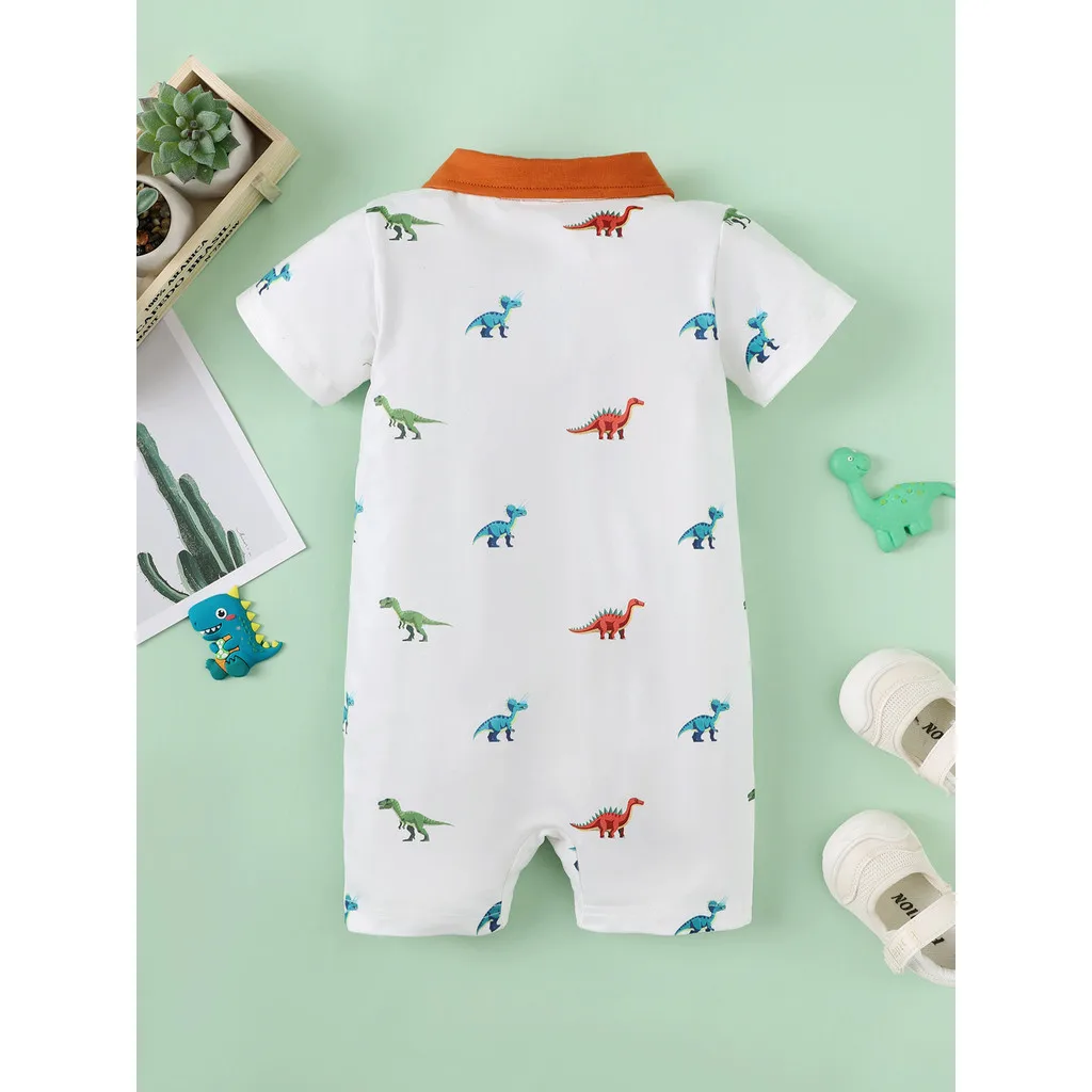 0-18 Months Newborn Baby Boy Short Sleeve Romper Dinosaur Print Polo Jumpsuit Fashion Cute Style Summer Daily Toddler Clothes