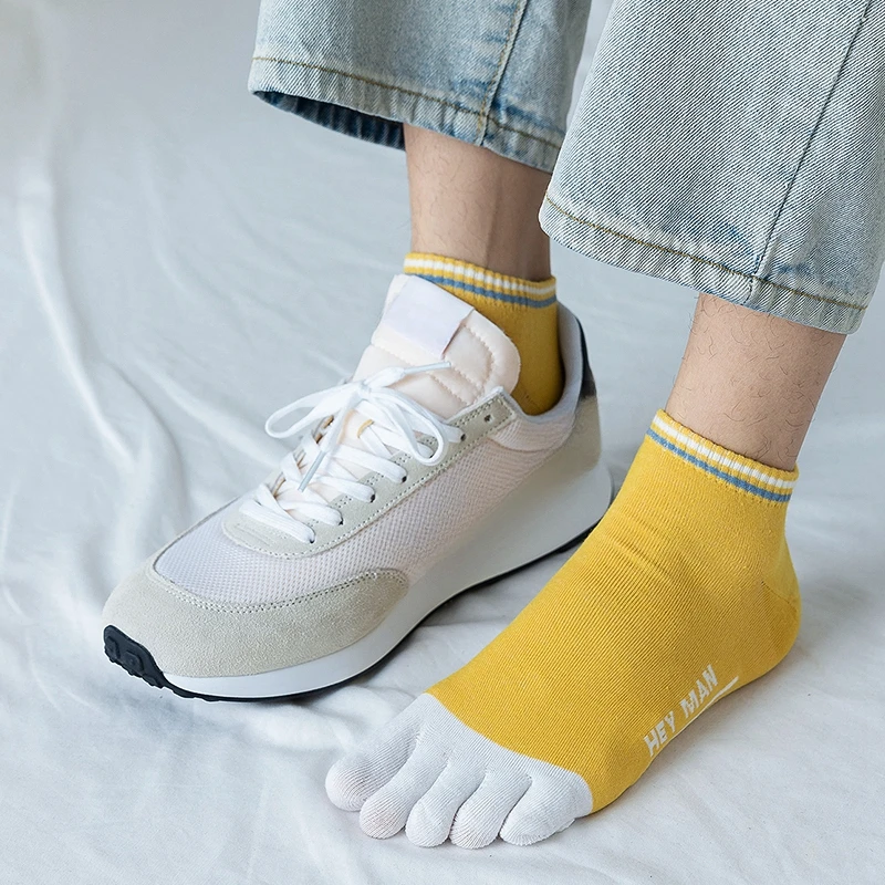 6 Pairs Split Toe Socks Men Low Cut Ankle Socks with Fingers High Quality Cotton Five 5 Fingers Socks Spring Summer Thin