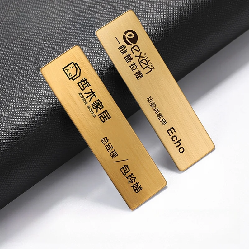 

70*20MM Customizable Brooches Pin Personalized UV Engraved Your Text Logo Business ID Plate Metal Tag Customized Name Badges