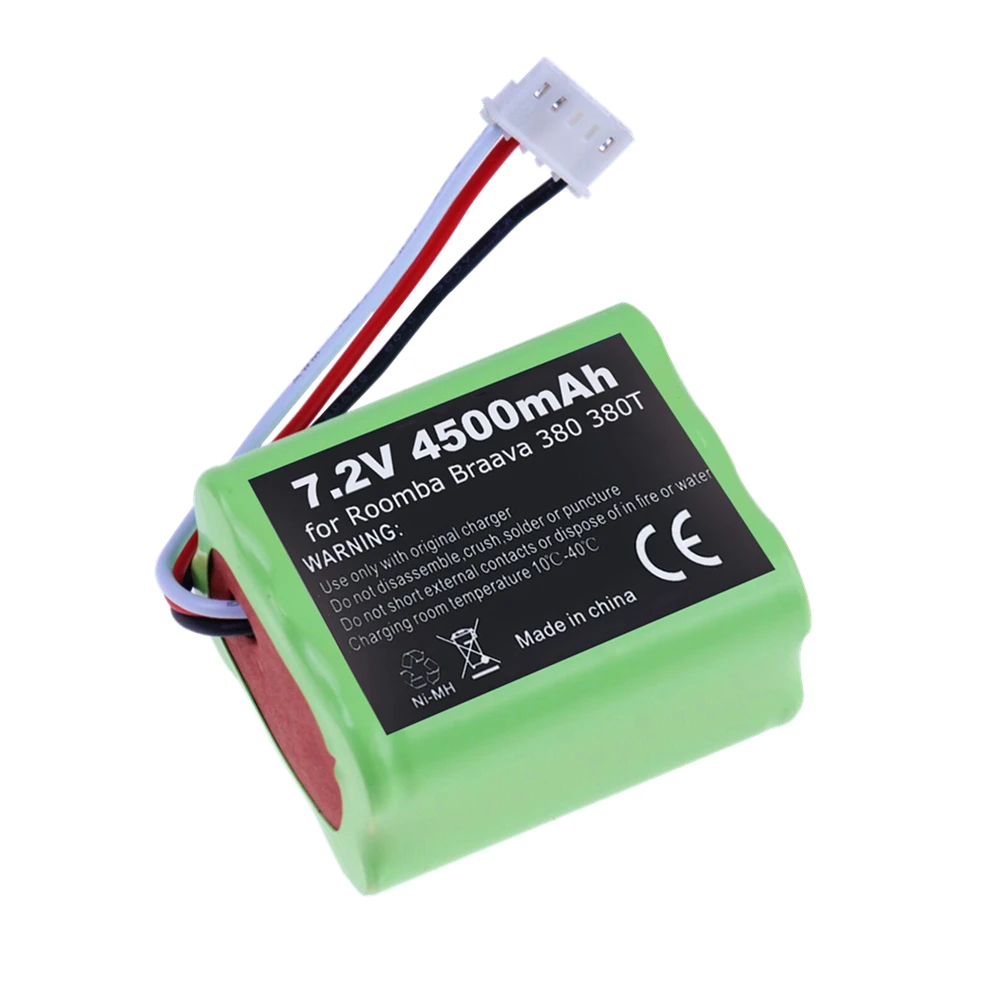 Upgrade 7.2V 4800mah NI-MH Battery for iRobot Braava 380T 380 390T and Mint 5200 5200B 5200C 7.2V Rechargeable battery 4500mah