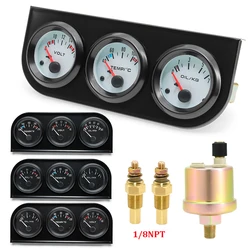 Oil Temp+Oil Pressure+Volt Meter 52mm 3 in 1 Car Modification Gauge Black/Chrome Bezel Face with Temp & Press Sensor Customized