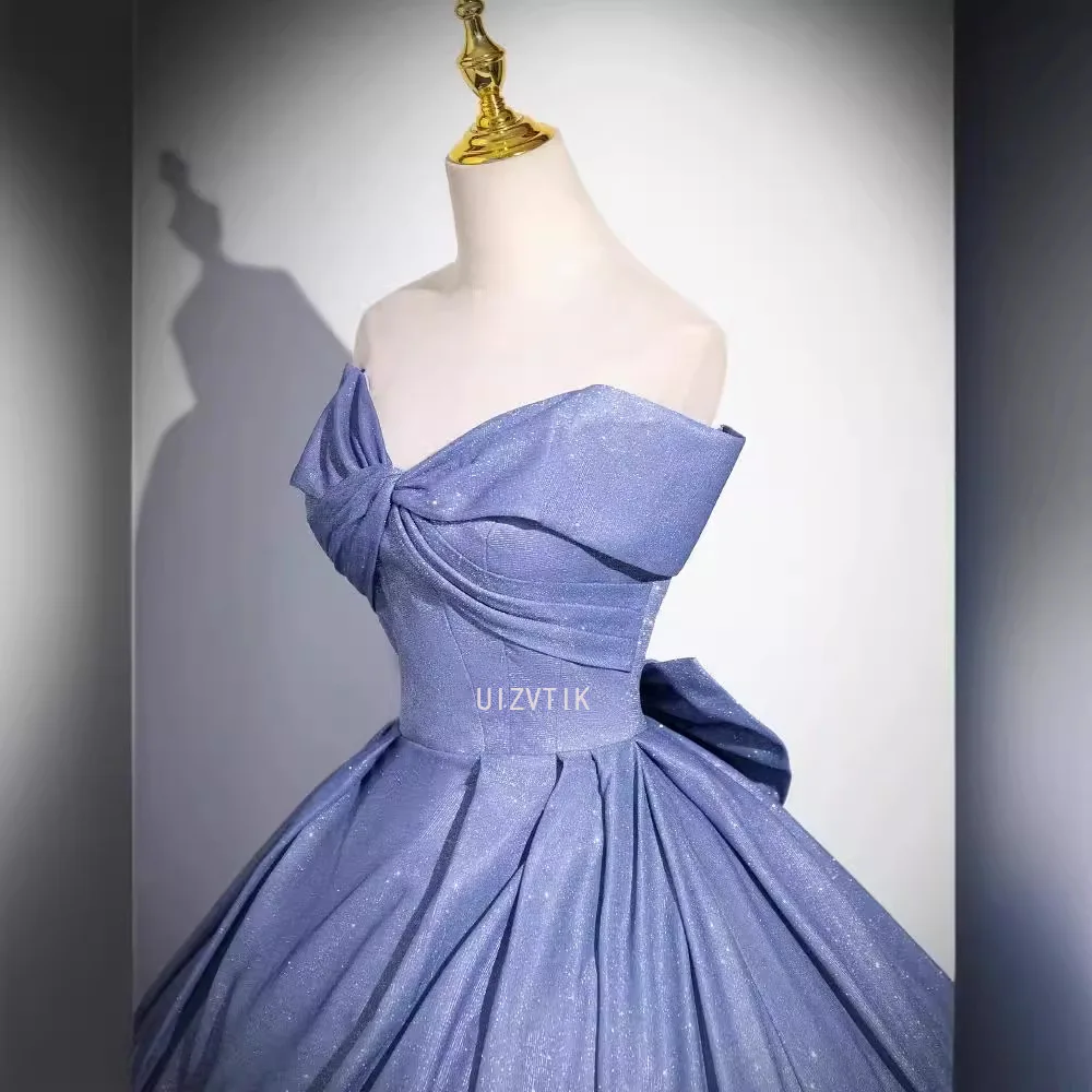 Vestido de fiesta elegante con hombros descubiertos, cambio Gradual, rendimiento azul, lazo, ocasión Formal, vestido de noche para banquete de boda