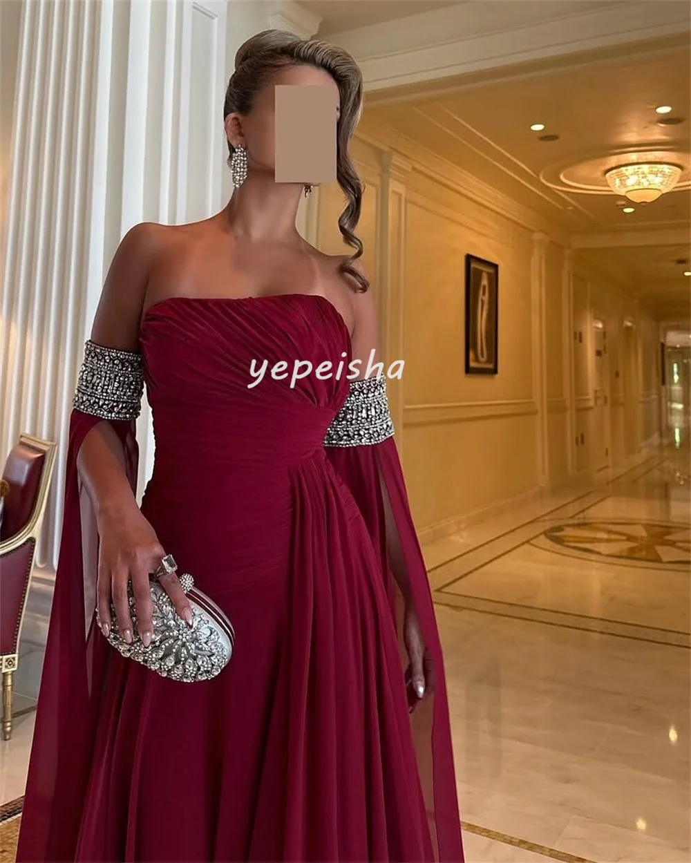 Personalizado clássico chiffon beading drapeado plissado a linha sem alças vestidos longos sob medida vestidos de ocasião retro moda requintado