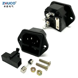 1PC LZ-14-F1-3P 3 Pins Panel Mounted Plug Connector IEC320 C14 10A 250V AC Electrical Inlet Module Power Socket With 10A Fuse