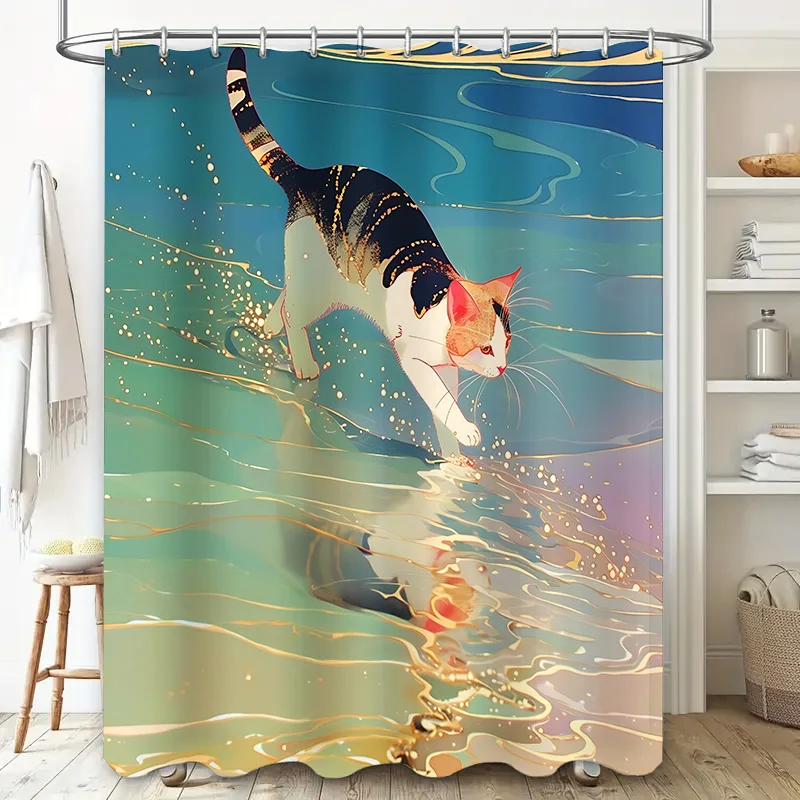 Elegant Cat Pattern Waterproof Shower Curtain Essential for a Stylish Life Creative Home Decor Fashionable Bath Liner Easy-Clean