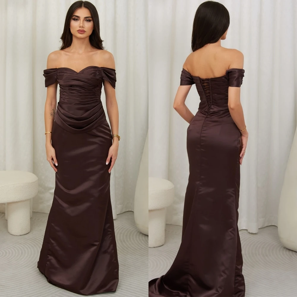 

Customized Classic Satin Mermaid Evening Dress Luxury Strapless Prom Dresses Temperament Lace Up Back Special Occasion Gowns