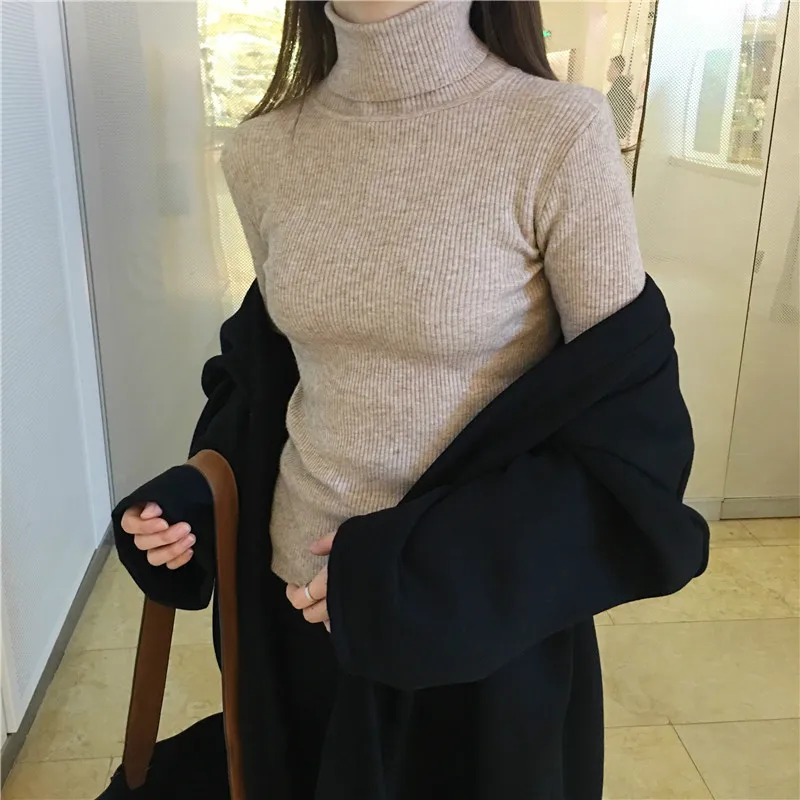 Women Heaps Collar Turtleneck Sweaters Autumn Winter Slim Pullover Women Basic Tops Casual Soft Knit Sweater Soft Warm Jumper