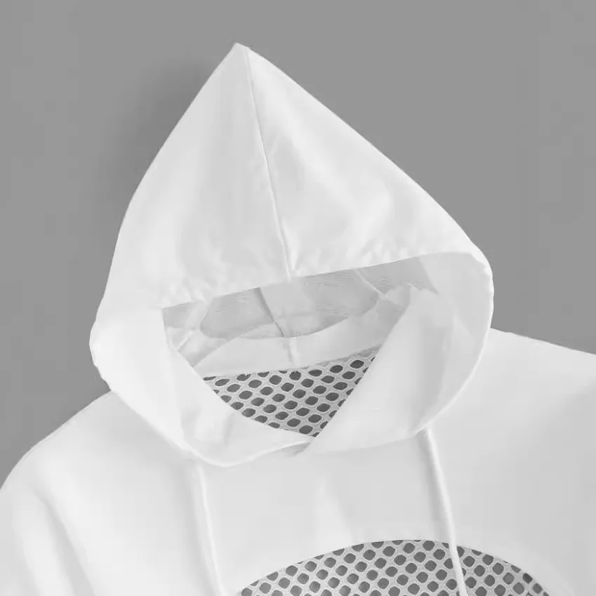 موضة بلون هوديس للنساء ربيع الخريف عادية بأكمام طويلة خياطة جوفاء شبكة بلوزات مثير سيدة بلوزات قصيرة