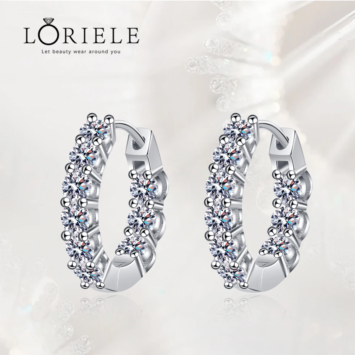 

LORIELE 18k Plated 1.8CT All Moissanite Hoop Earrings for Women Female Wedding Jewelry S925 Solid Silver Sparkling Earring GRA