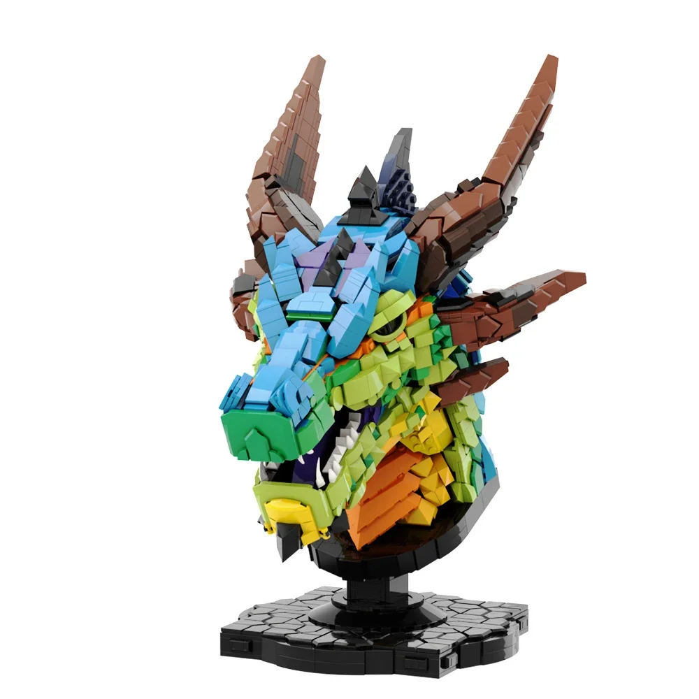 Gobricks MOC Colorful Dragonhead Bricks Bust Model Ideal Building Blocks DIY Assembly Collect Toy Gift Chinese New Year Juguetes