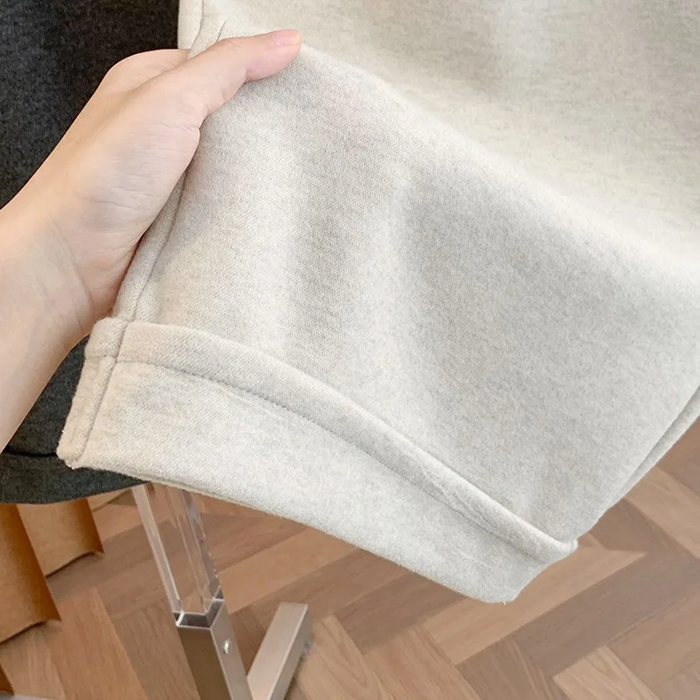 Pantaloni a gamba larga da donna nuovi invernali Pantaloni casual larghi foderati in lana Fce Pantaloni lunghi dritti Faion con risvolto