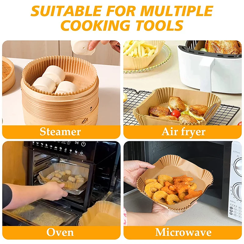 50–300 Stück Air Fryer Backpapier für quadratische Ofenform 16/20/22/23/24 cm XXL AirFryer ölbeständige Einweg-Papiereinlage – Detail 6