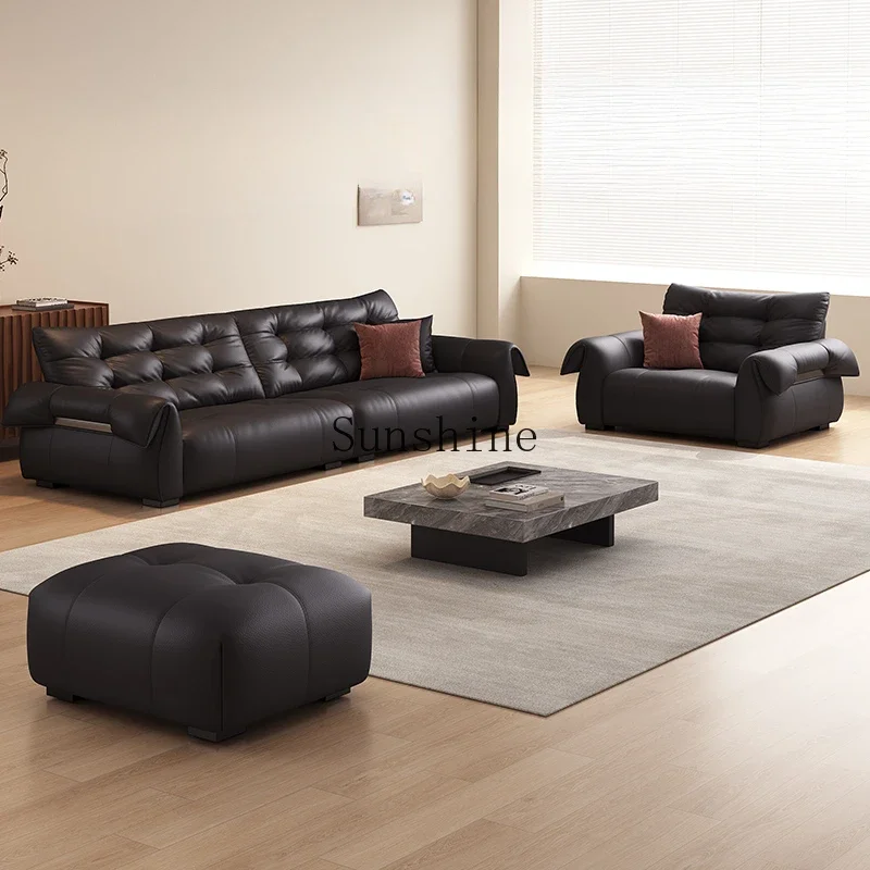 

Black American Italian retro style retro leather sofa living room furniture