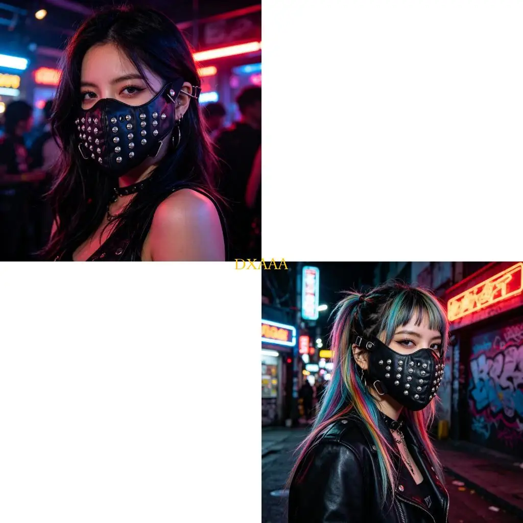 DXAA Elastic Punk Spiked PU Leather Mask For Role Play Gothic Fashion Accessory