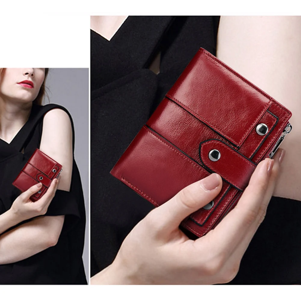 KAVIS Genuine Leather Wallet for Women Fashion RFID Blocking Credit Card Holder Purse Small Ladies Red Clutch Money Bag