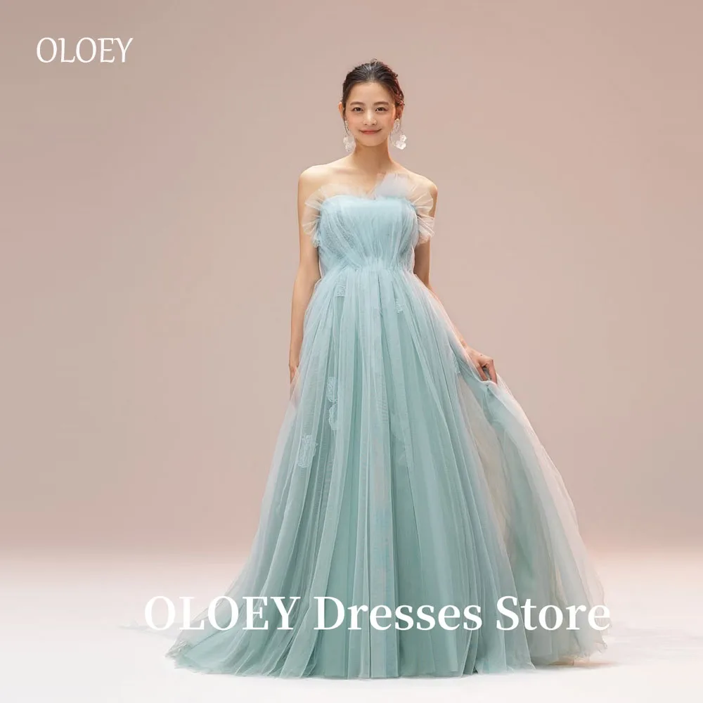 

OLOEY Fairy Light Blue Tulle Evening Dresses Korea Photo shoot Strapless Wedding Photo shoot Prom Gowns Formal Party Customize
