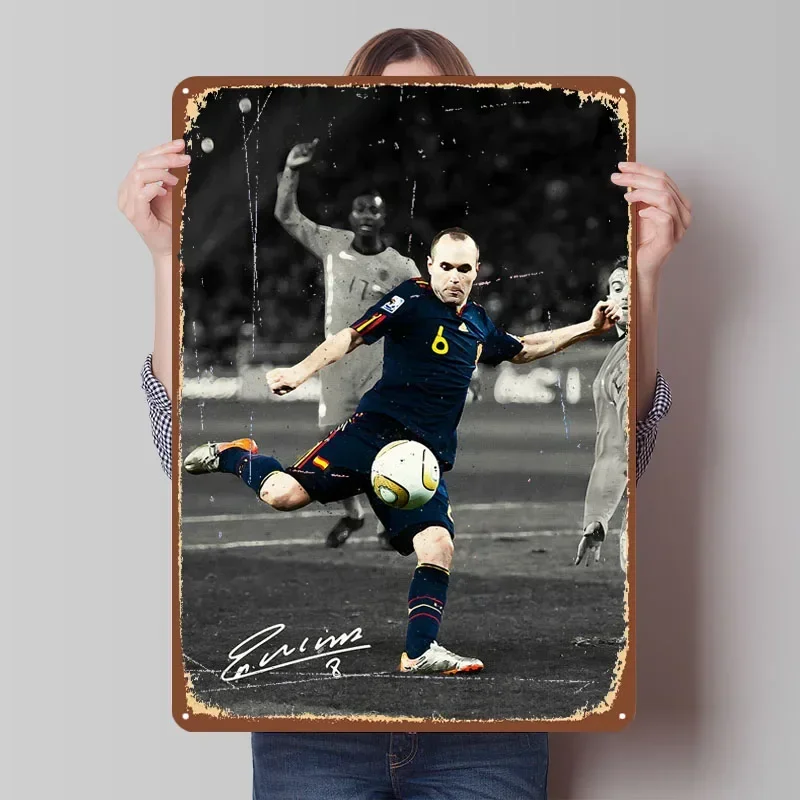 Плакат Andres Iniesta для футболиста, жестяные вывески, настенный декор, индивидуальный металлический знак для настенного художественного украшения, предметы домашнего декора