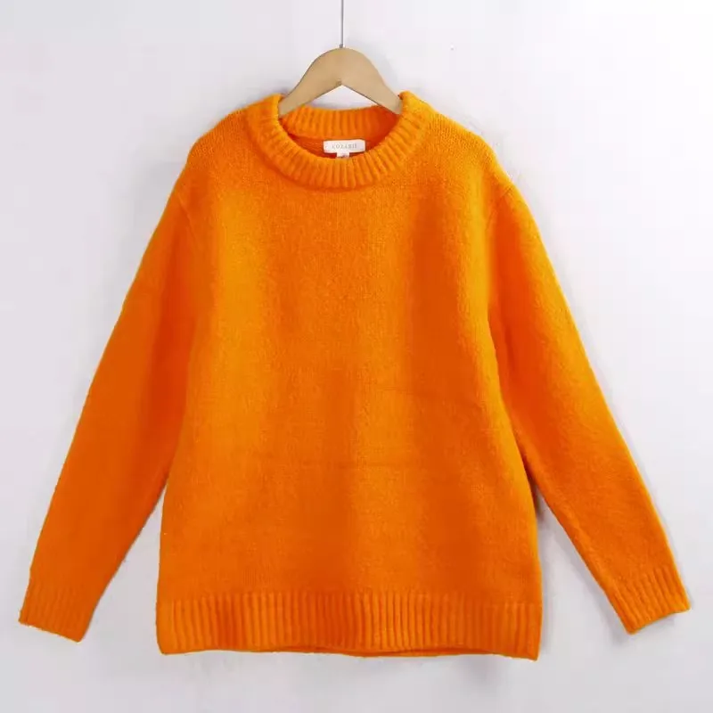 

Thiened однотонный вязаный свитер круглый пуловер свободного покроя теплый вязаный женский модный осенне-зимний топ с плоской иглой