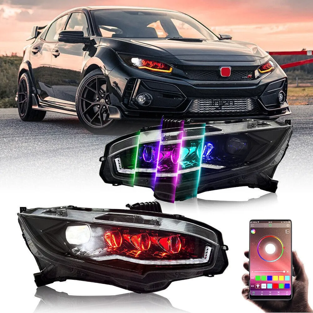 

1Set RGB LED Headlight For Honda Civic 10th Gen 2016-2021 Head Lamps Sequential Turn Signal Front Head Lamps