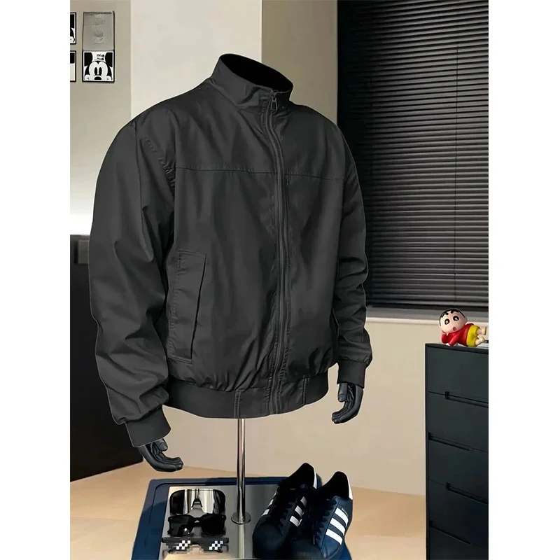

Black Cleanfit American Style Pilot Jacket Men's Autumn Winter Cotton Padded Stand Collar Coat Youth Fashion Casual Warmth