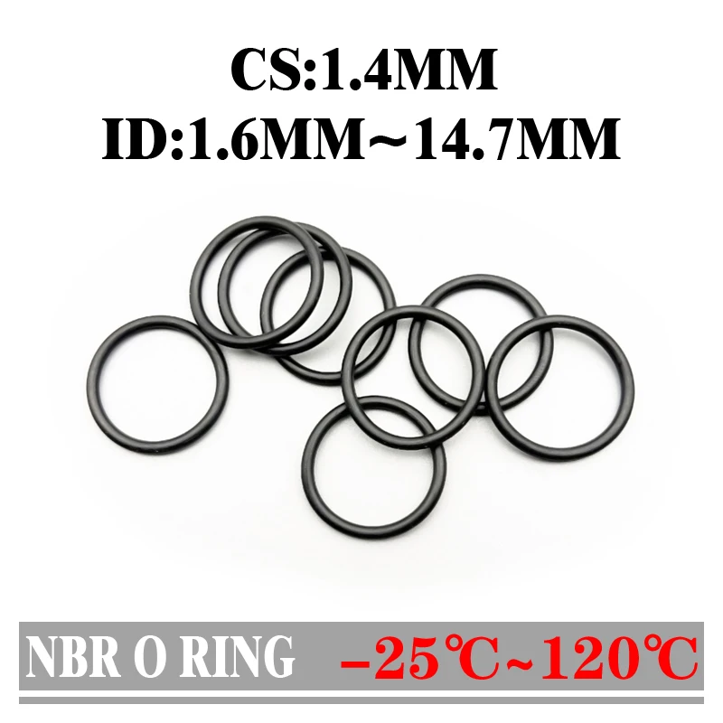 50pcs Black O Ring Gaskets CS 1.4mm ID 1.6~14.7mm NBR Automobile Nitrile Rubber Round O Type Corrosion Oil Resistant Seal Washer