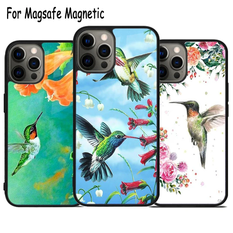 Hummingbird Wireless Charge Magsafe Phone Case For iPhone 15 16 14 13 11 12 Pro Max Plus Magnetic Bumper Cover