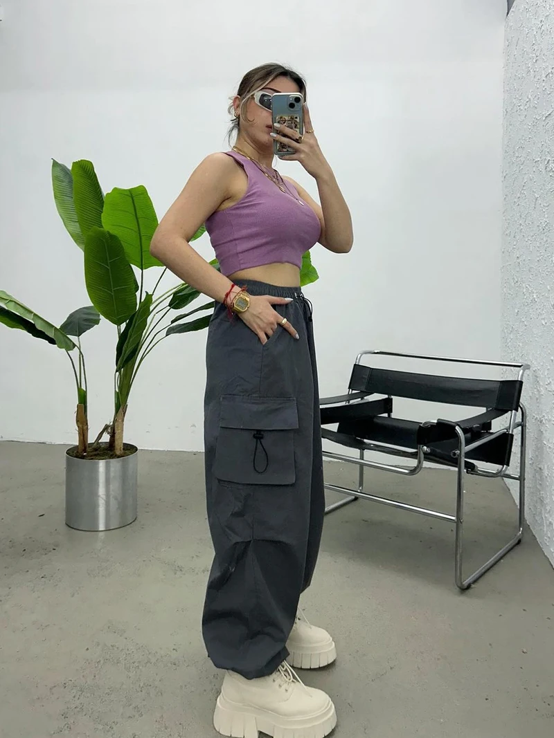 Cargo Pants Womens Woman 2025 Oversized Autumn Canvas Loose Silhouette Preppy Style Modern Professional Commuting Anti-Wrinkle