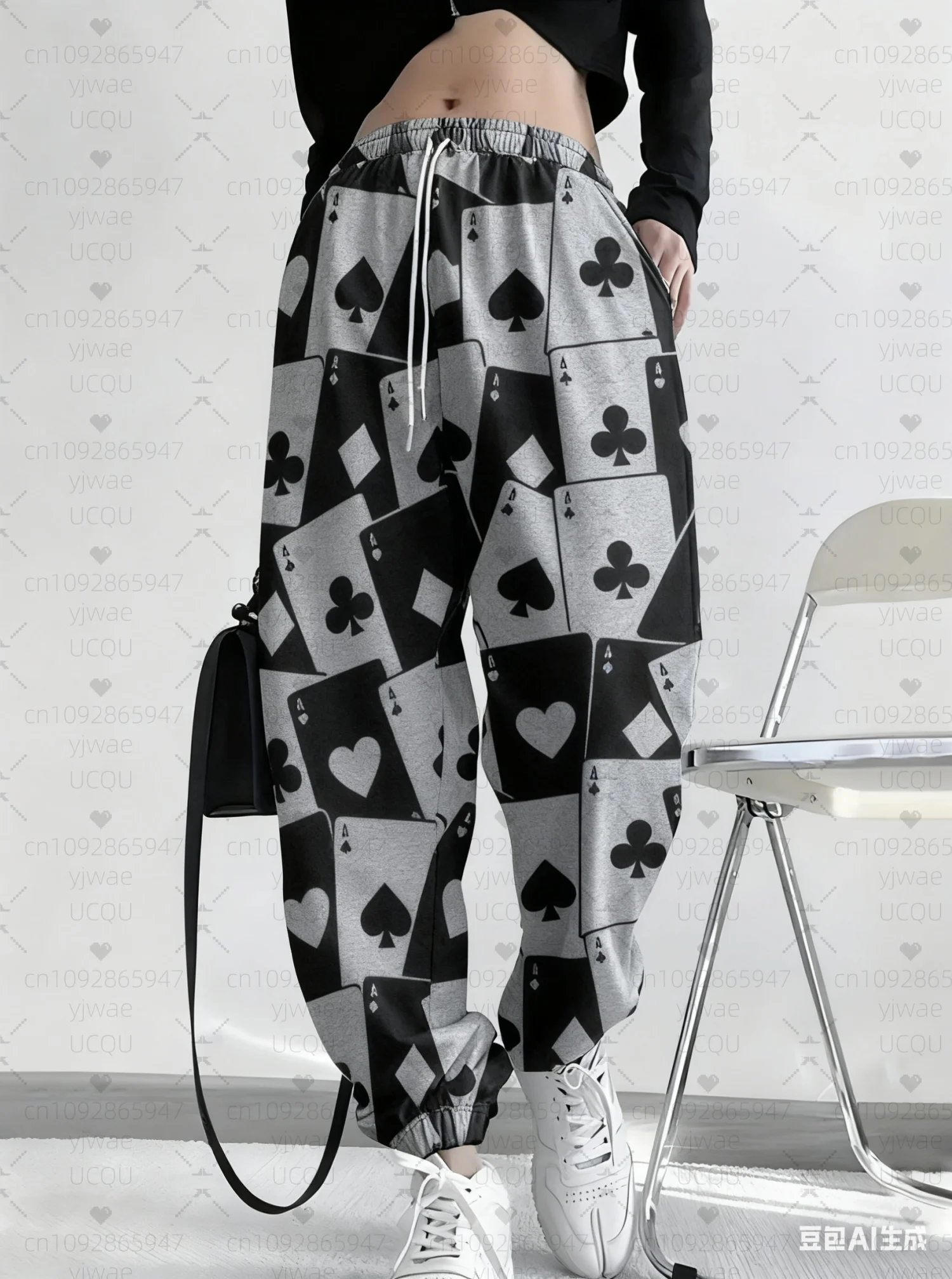 

2025 женские шаровары с высокой талией, женские брюки-джоггеры, розовые брюки с игральными картами, весна/лето, уличные мужские длинные брюки, брюки