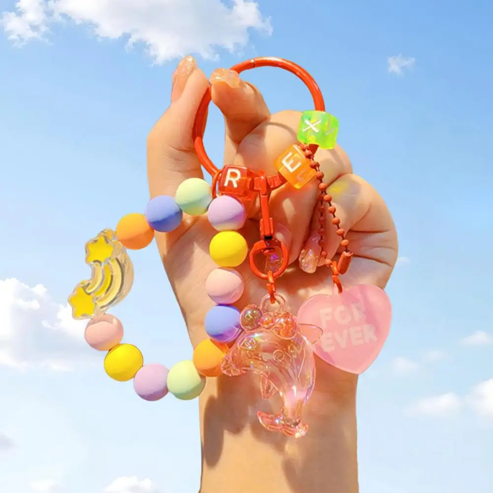 Key Pendant Wrist Strap Phone Chain Beaded Charm for Women Cute Dolphin Keychain Lanyard Cherry Bag Charm Sparkling Purse