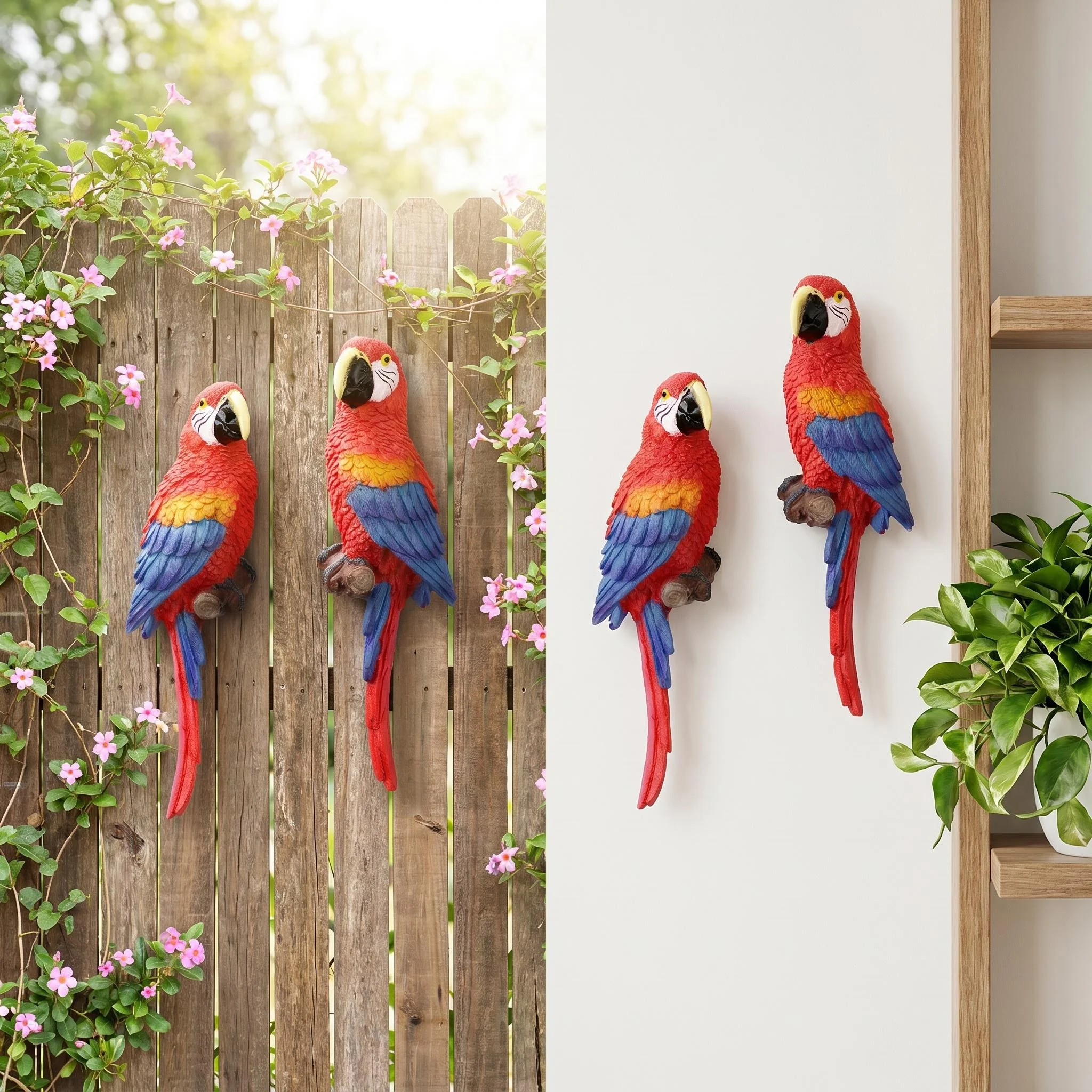 Realistic Parrot Wall Decor, Realistic-Style Home Decor for Bedrooms Living Rooms, Outdoor Garden Courtyard Parrot Tree Ornament