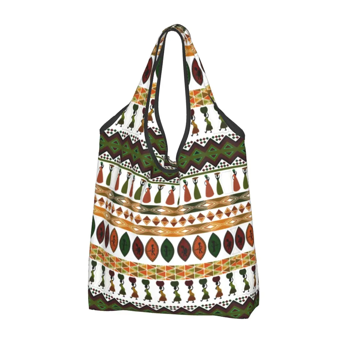 Reusable Traditional African Ethnic Pattern Shopping Bag Women Tote Bag Portable Grocery Shopper Bags