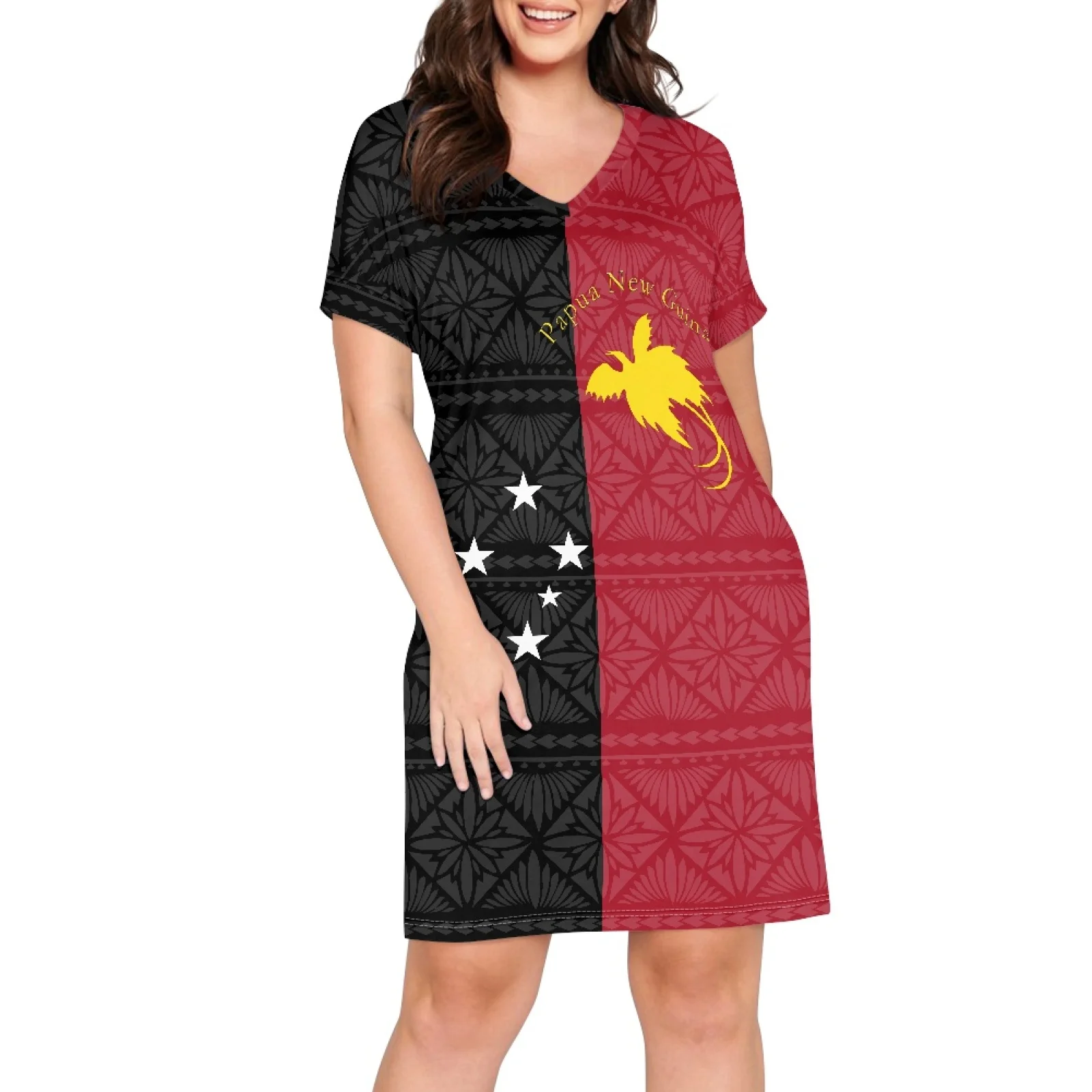 

Spring And Fall Women's Dress Papua New Guinea Pattern Design Print Dress Short Sleeve V-Neck Plus Size Casual Everyday Clothing