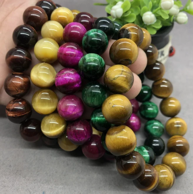 

Colorful Tiger Beads Classic Bracelrt Fashion Bracelet Beads Bangle Natural Stone Beads Bangle 8mm Elastic Chain Gift Chain