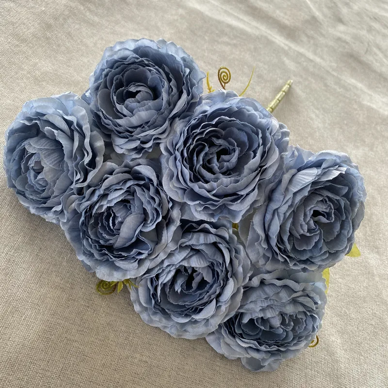 Fake Silk Flowers Simulation Peony Bouquet Restaurant Bedroom Decoration Flower Arrangement Champagne Blue Peonys Artificial