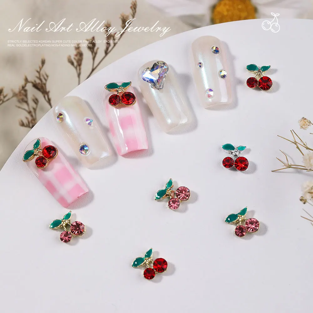 10Pcs Silver Gold Cherry Rhinestone Brilliant ตกแต่งเล็บสำหรับลายเล็บ DIY Nail Art อุปกรณ์เสริม