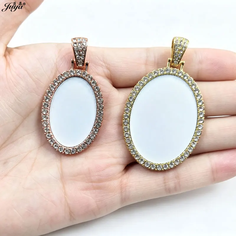 15sets Blank HD Sublimation Pendant Base 20x30/28x38mm Oval Cabochon Bezels For DIY Heat Transfer Jewelry Supplies Accessories