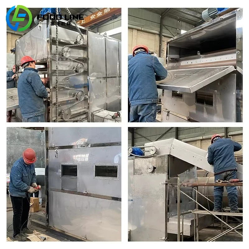 معدات تجفيف الحزام الشبكي شبه الأوتوماتيكية، مجفف حزام شبكي البصل، مجفف مستمر للفواكه والخضروات