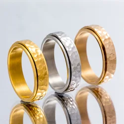 Titanium Steel Spinner Rings Reducing Pressure for Men and Women Irregular Patterns of Hammered Moonpits Rotating Anti-stress